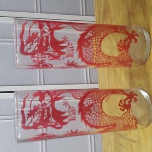 Pair Of Vintage Orchid Red Dragon Highball Glasses